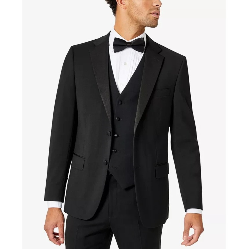 Tommy Hilfiger Mens Modern fit Tuxedo Suit Jacket Blazer 38S Black‎ E081199